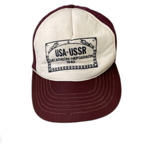 Vintage  USA USSR Decathlon-Hepathlon 1982 Mesh foam Trucker Snapback Hat Cap *